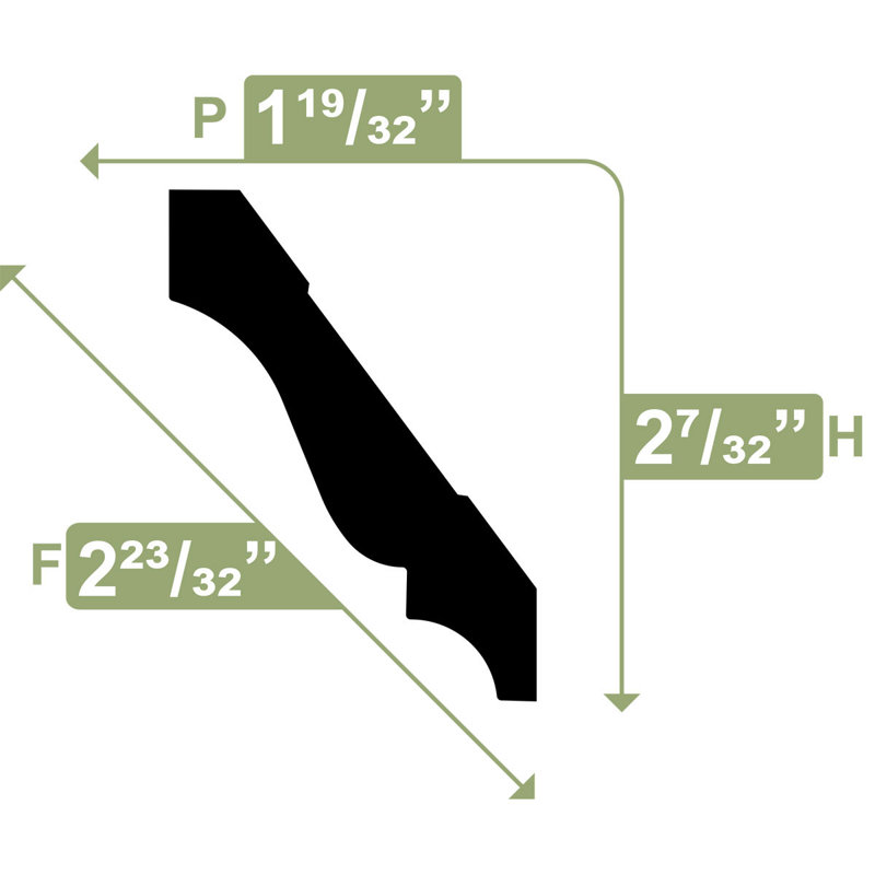 Moulure couronnée, PVC, H 2,22 po x l 96 po x P 1,6 po
