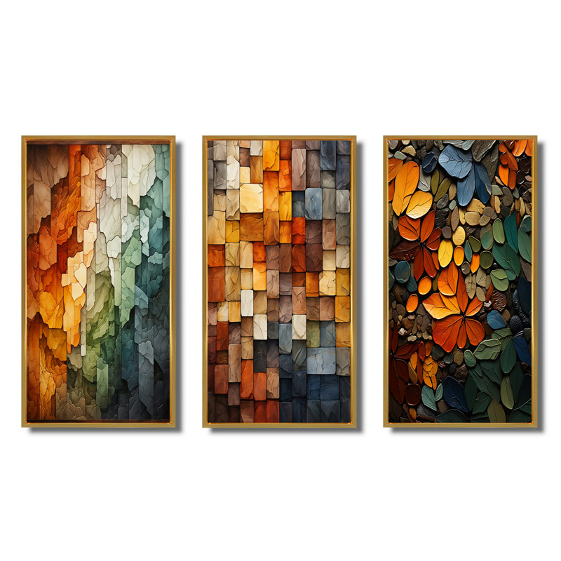 3 pièces sur toile - Hardedge Art Earthy Euphony III, Encadrement doré, H 40 po x l 60 po