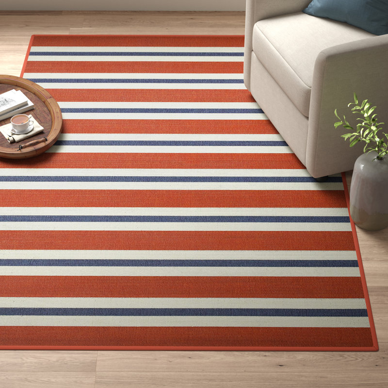 Tapis intérieur / extérieur rouge foncé / bleu à poils longs Deltana, Rectangle 3 pi 7 po x 5 pi 6 po