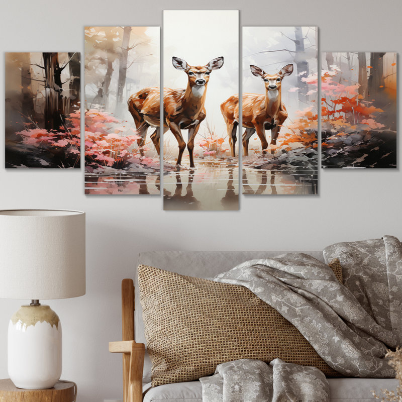 Ensemble de décorations murales en métal «Deers Whispering Woods I»