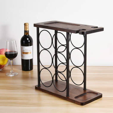 Amyna 3 Bottle Solid Wood Tabletop Wine Bottle & Glass Rack in Brown Ebern Designs