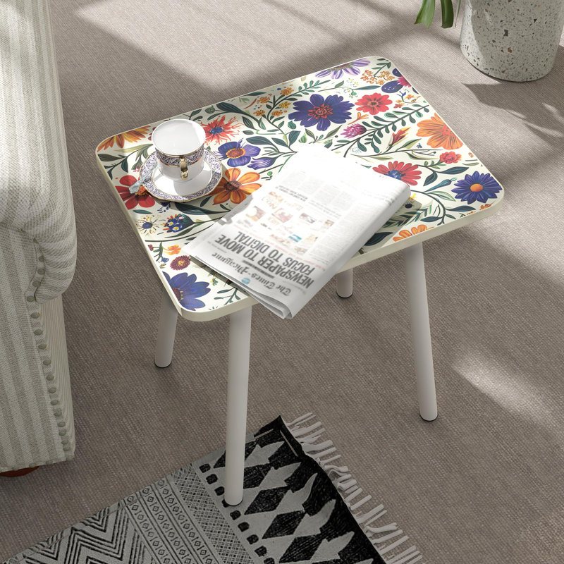 Petite table d'appoint rectangulaire avec placage floral