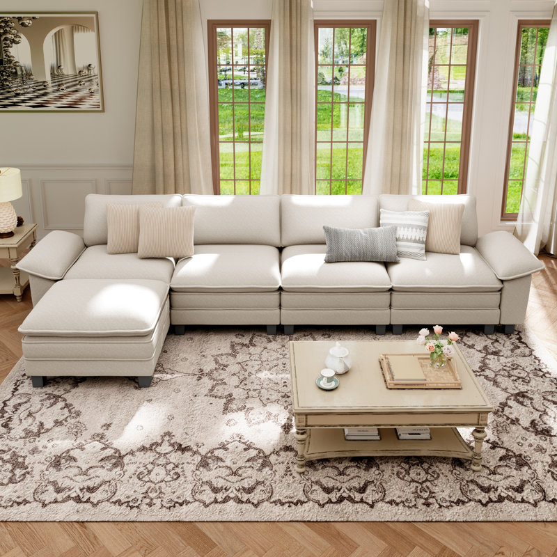 Sofa & Chaise, 5, Beige Corduroy