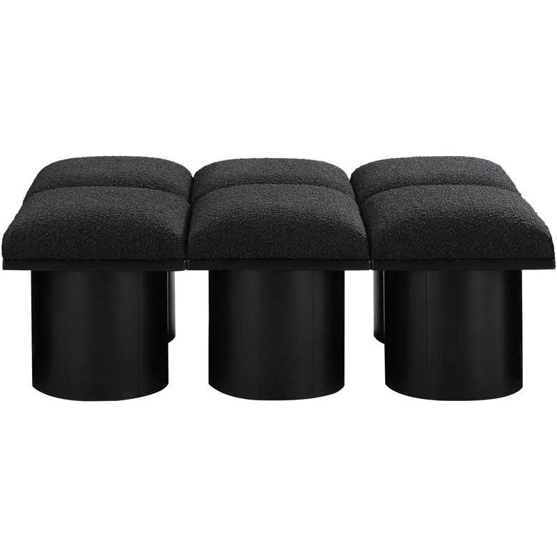 Banc rembourré Horatia, Tissu bouclé noir, H 17,5 po x l 46,5 po x P 36 po, Noir, noir, noir, noir