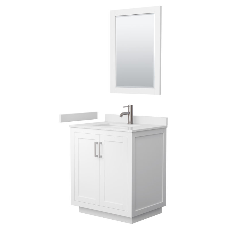 Miranda 30" Freestanding Single Bathroom Vanity with Cultured Marble Top with 24" Mirror, Brushed Nickel, White