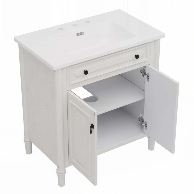 Meuble-lavabo de salle de bain avec lavabo, Blanc
