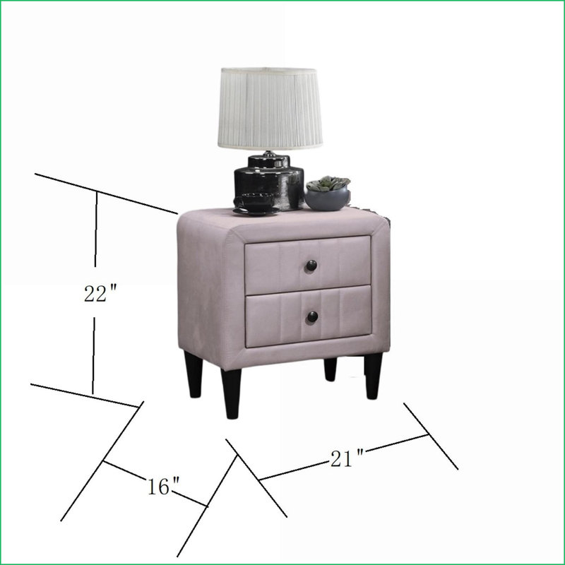 Table de chevet moderne en velours rose clair à 2 tiroirs pour chambre à coucher, Rose
