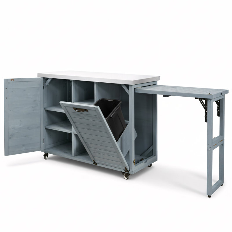 Îlot de cuisine 78,3 "avec table de barbecue pliable, Bleu