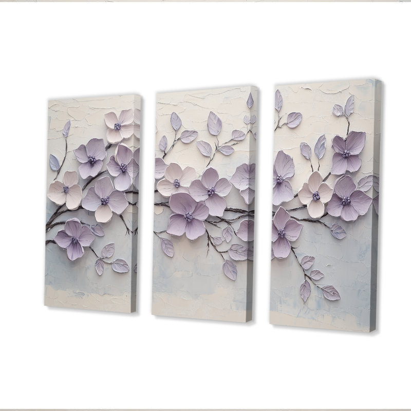 «Mauve mauve lilas Melody I», ensemble d'art mural lilas, H 28 po x l 36 po x P 1 po, Toile tendue