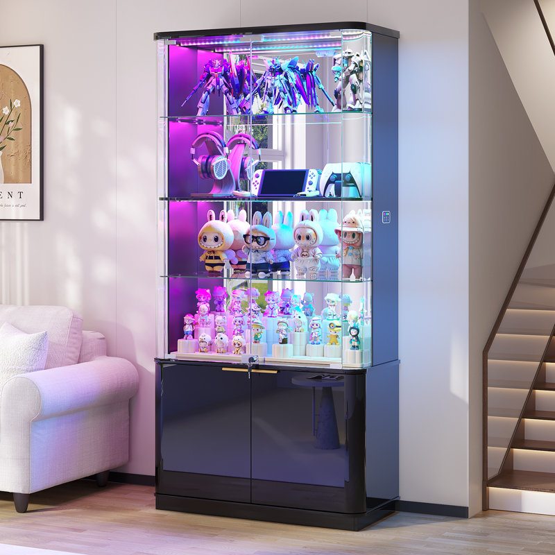 Vitrine en verre 71 "avec RVB, vitrine avec armoire de rangement, Noir