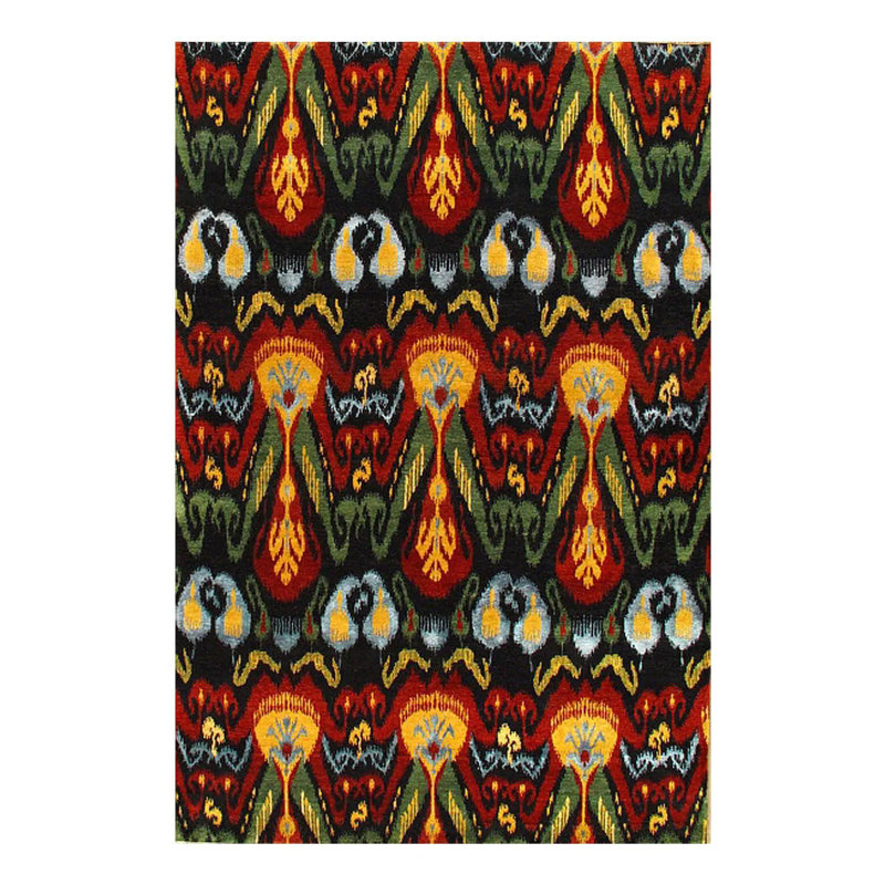 Canvello Handmade Black Multi Color IKAT Design Rug - 6' X 9'