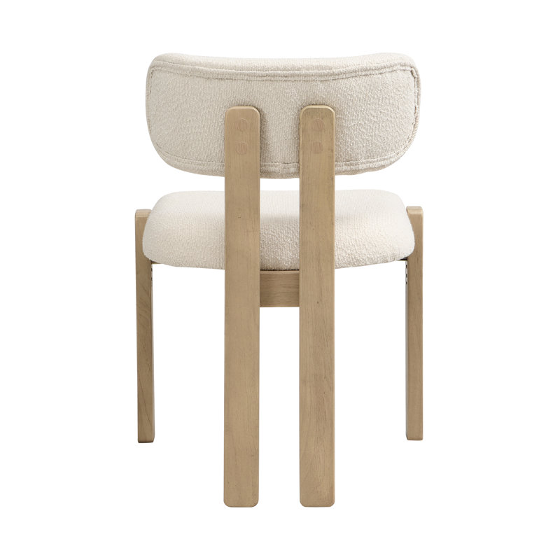48cm H Boucle Upholstered Wing Back Side Chair in Beige, Natural Wood