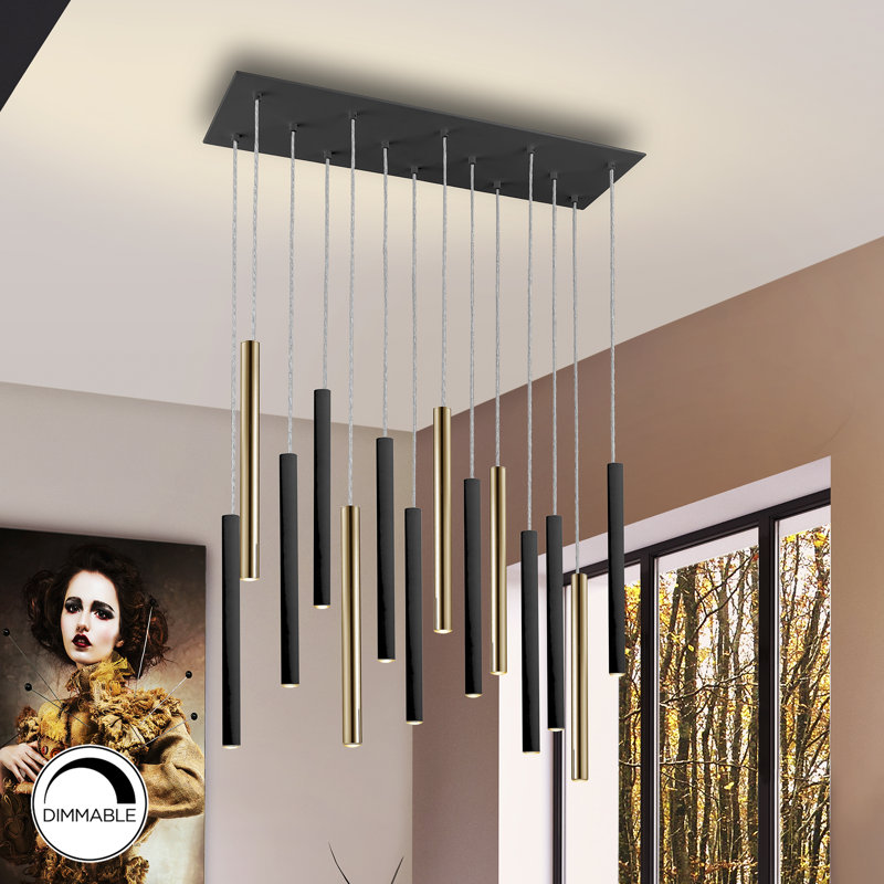 Kuhlmann - Light Gold/Matte Black LED Cluster Pendant, 37.5cm H x 82cm W x 82cm D