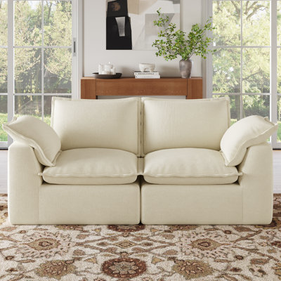 Canapé modulaire Boneless de 77 po Cloud Boneless, canapé Cloud moderne avec coussin d'assise et de dossier profond, canapé confortable sans pivot pour salon, chambre à coucher, appartement, housse amovible, aucun assemblage requis, beige