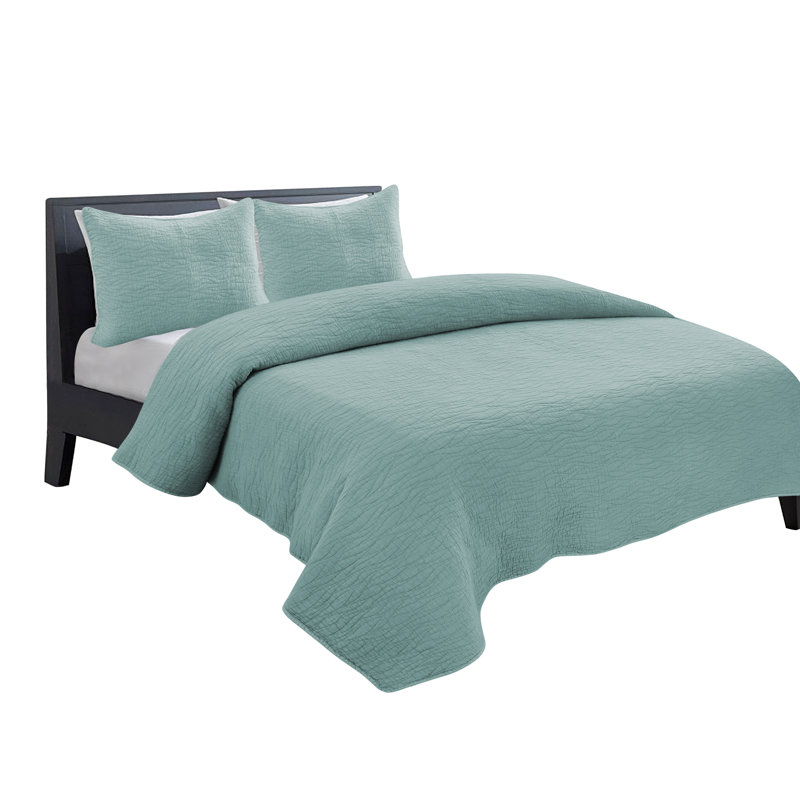 Carson Cotton Reversable Quilt Set, Queen Quilt + 2 Shams, Mint