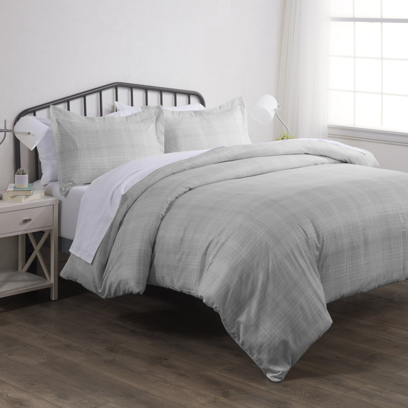 Gray Twin/Twin XL Microfiber Thatch Pattern Duvet Cover Set