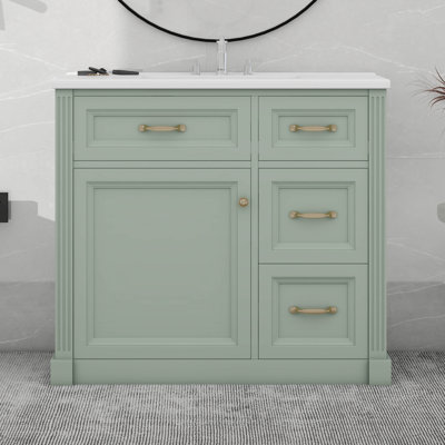 Ensemble de meuble-lavabo 36 po avec lavabo, meuble de rangement à structure en bois avec 2 tiroirs et 2 tiroirs basculants, tablette réglable