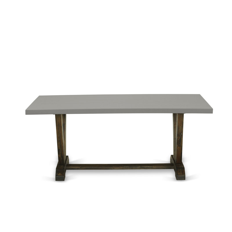 Ensemble de table de cuisine 9 pièces composé d'une table de cuisine en bois de ciment et de 8 chaises de salle à manger en tissu de lin sable clair à haut dossier - finition jacobine patinée