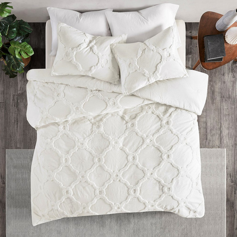 Édredon en coton chenille double / grand - Shabby Chic`` 2 taies décoratives incluses 3 pièces de literie géométrique classique