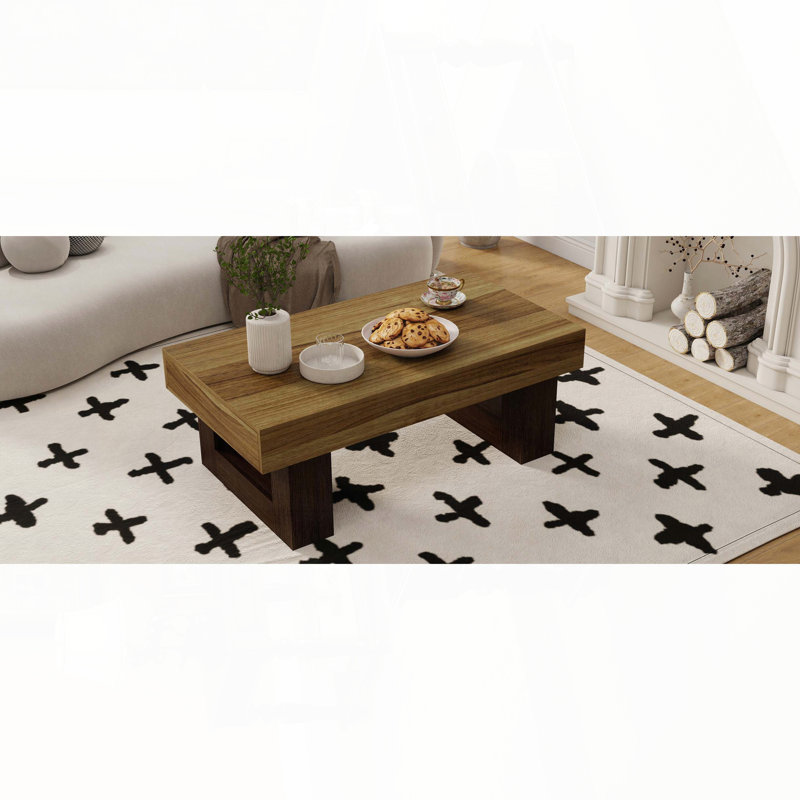 Table basse rectangulaire de style campagnard avec rangement ouvert - brun rustique