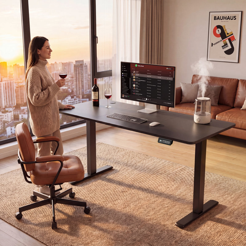 Bureaux debout à hauteur réglable Putnam, H 48 po x l 62,99 po x P 23,62 po, Noir, noir, noir, noir