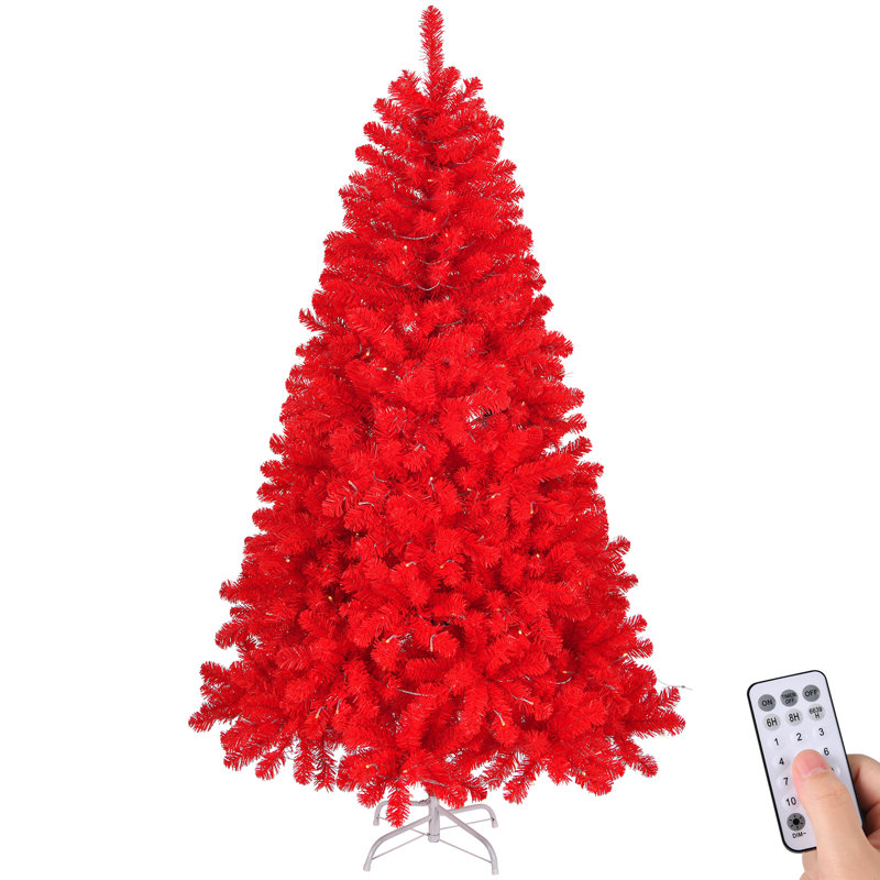  Arbre de Noël 7 pi en PVC rouge avec 1100 branches et 400 lumières bicolores
