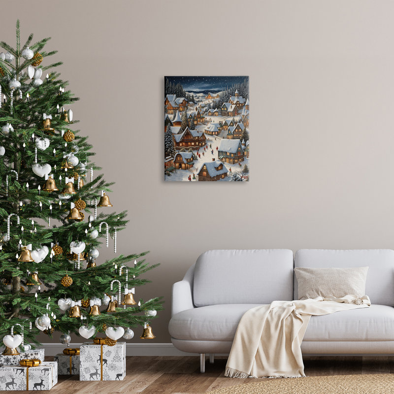 Village de Noël enneigé, H 30 po x l 24 po x P 1,5 po