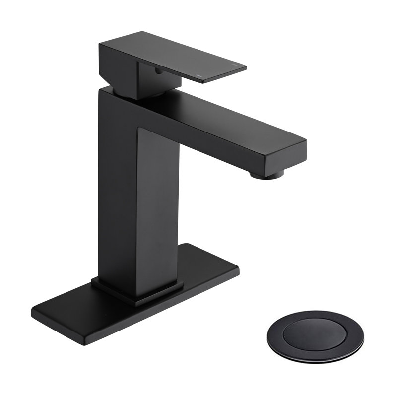 Robinet pour salle de bain à poignée simple noir mat avec bonde escamotable 