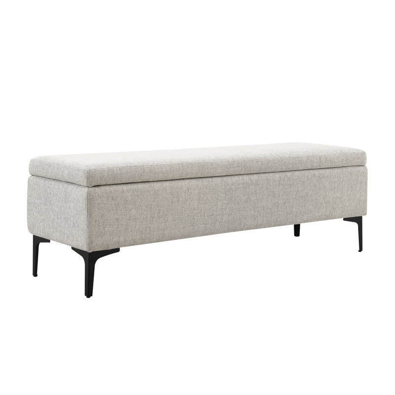 Aquanette Polyester Upholstered Storage Bench, Cream, 19" H x 60" W x 17.8" D