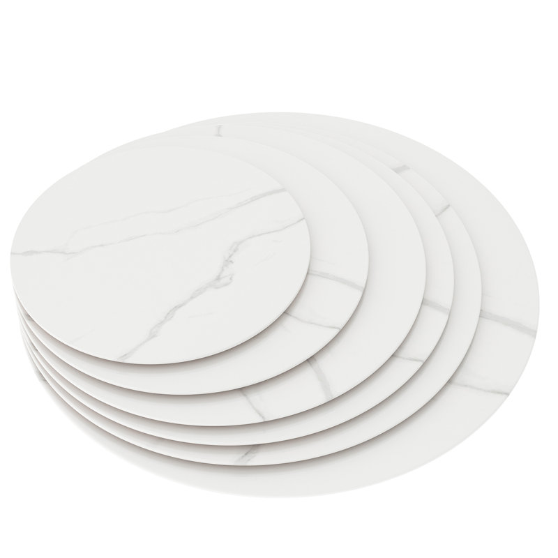 Plateau de table rond en verre trempé avec motif en marbre, Blanc, H 0,31 po x l 20 po x P 20 po