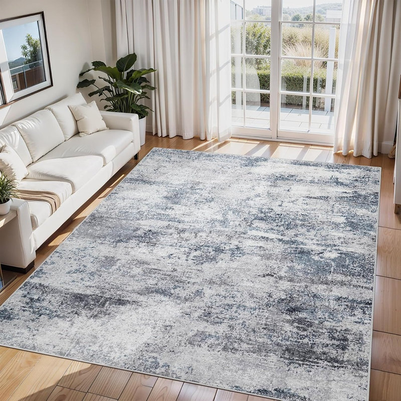 Tapis abstrait bleu-gris, lavable, antidérapant, à poils courts et résistant à l'eau, pour salon
