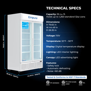 52.1" Sliding Glass Door Merchandiser Refrigerator W/ 2 Doors, 50 Cu Ft, 115V