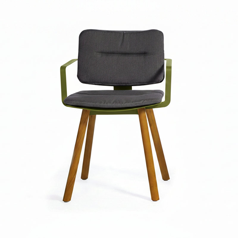 Coco Outdoor Dining Armchair, Charcoal Chine, Lemon/Faux Teak