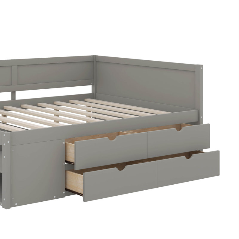 Lit de jour avec tiroirs et tablettes, Gris, Lit double
