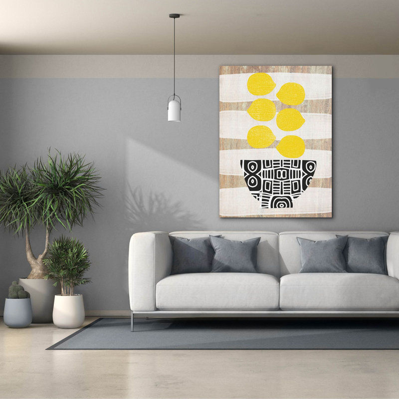 «Bowl Of Lemons On Wood» par Linda Woods, art mural sur toile, H 54 po x l 40 po x P 1,5 po