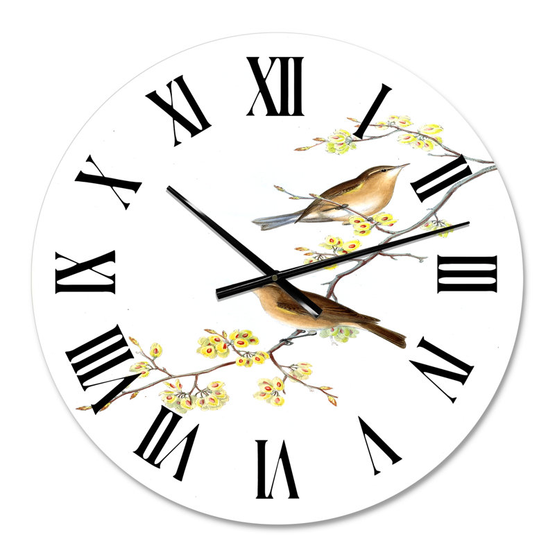 Petits oiseaux sur les branches d'arbre II - Horloge murale traditionnelle, Moyen