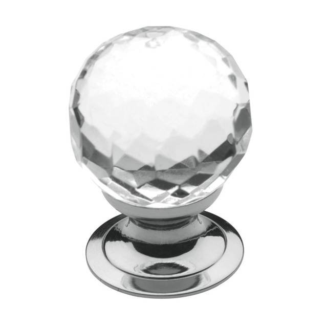 Crystal 1.19" Diameter Round Knob, Bright Chrome
