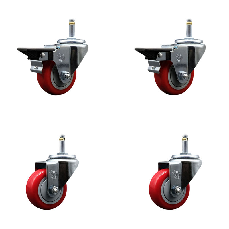 4-Piece Polyurethane Caster Set, Red