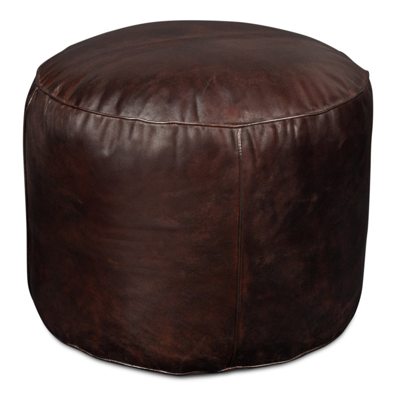 Round Pouf, Chocolate Genuine Leather