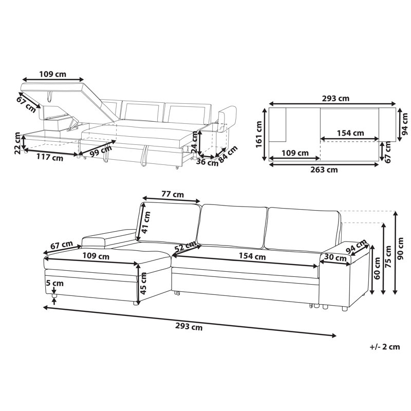HRISEY 3 Seater Sofa Bed, Light Grey