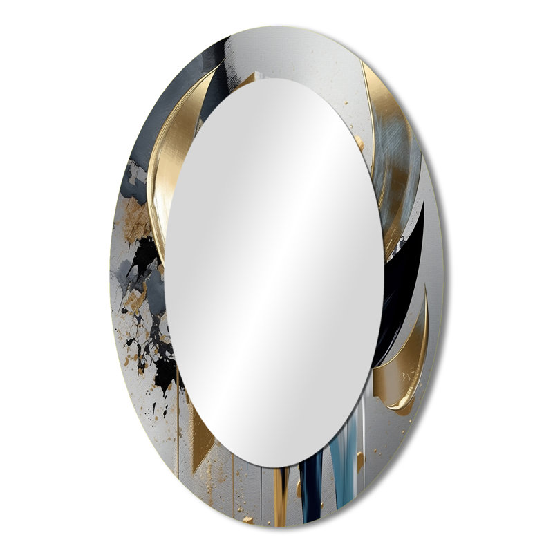 Abstract Shapes And Lines I - Miroir décoratif ovale abstrait sur métal, 36 po x 24 po