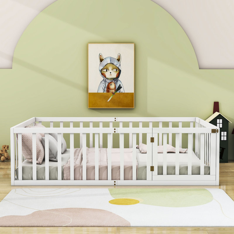 Wooden Platform Bed with Fence, Full / Double, White