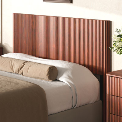 Tête de lit en bois moderne avec ondulé arqué, convient aux lits de taille grand, à grain vertical, de style maison de campagne et rétro, facile à assembler, noyer.