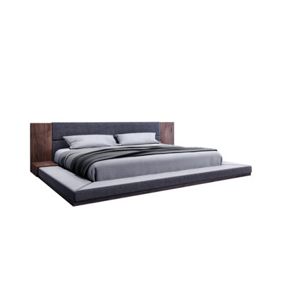 Brown and Gray Wood Upholstered King Bed Frame