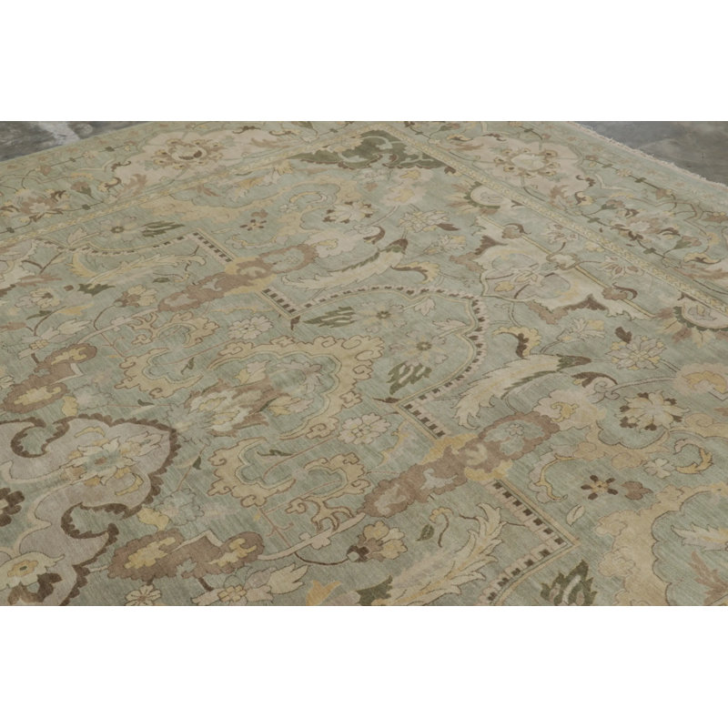 Rug & Kilim’S Polonaise Style Rug In Light Green With Floral Medallions
