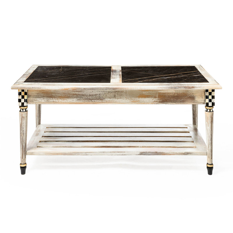 Tuscan Farmhouse Beechwood Coffee Table with Storage Shelf