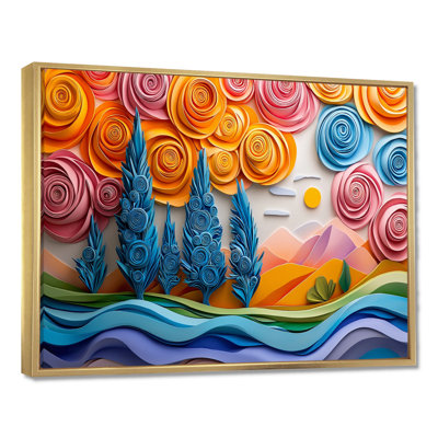 Blue And Orange River Into The Valley I - Pointillism Canvas Print