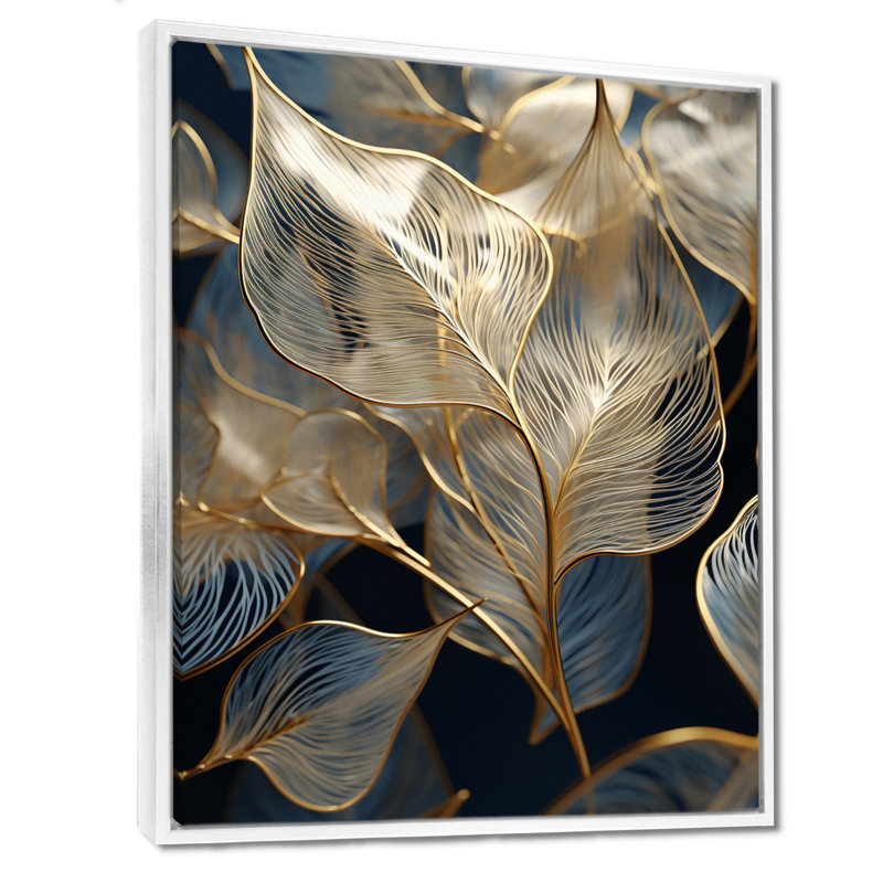 Golden Ginkgo Biloba Leaves - feuilles, impression d'art mural, Toile encadrée flottée blanche, H 40 po x l 30 po x P 1,5 po
