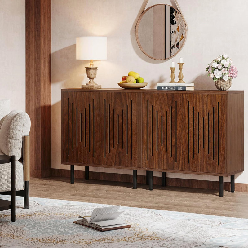 Ensemble de 2 buffets brun foncé de 59 pouces avec tablettes réglables et rangement spacieux pour le salon et la salle à manger
