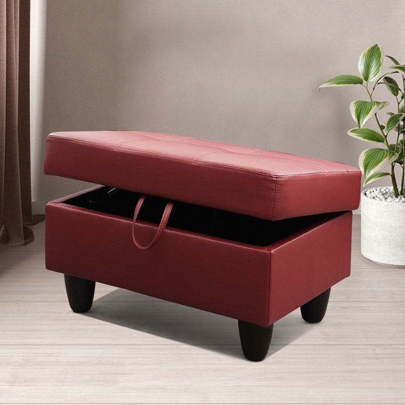Repose-pieds moderne en similicuir avec espace de rangement pour canapés, Rouge